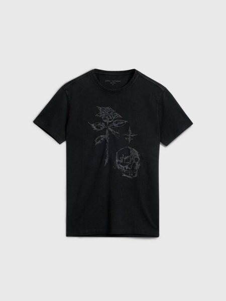 John Varvatos Black Men Rose And Skull Tee Graphic Tees