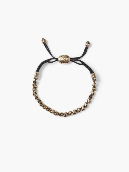 John Varvatos Men Brass Jewelry Beaded Brass Skull Bracelet