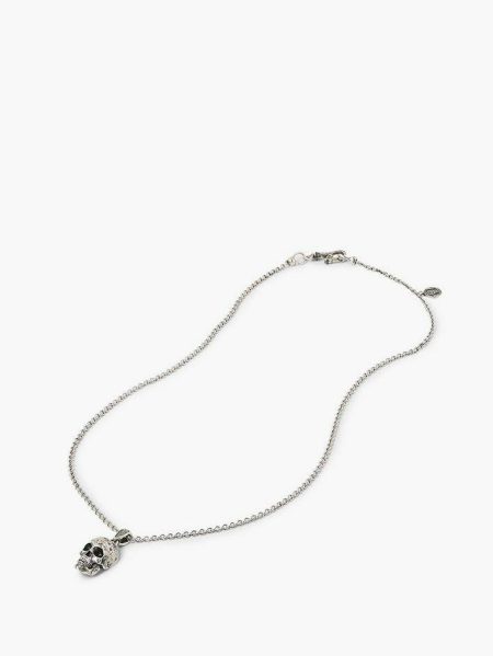 John Varvatos Men Silver Silver Distressed Skull Necklace Jewelry