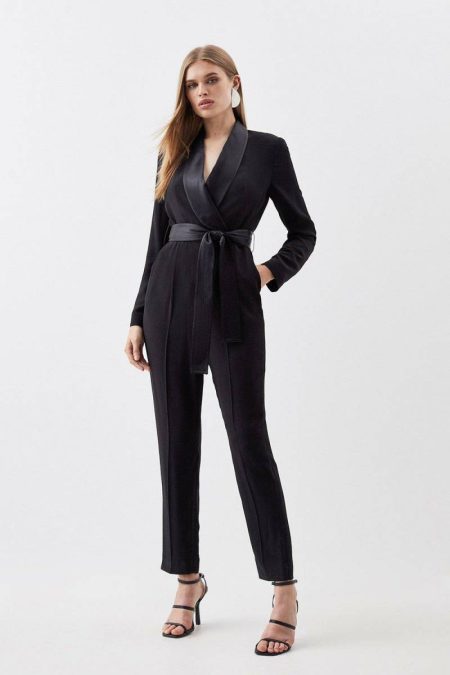 Jumpsuits Ivory Women Karen Millen Petite Tailored Tuxedo Wrap Jumpsuit