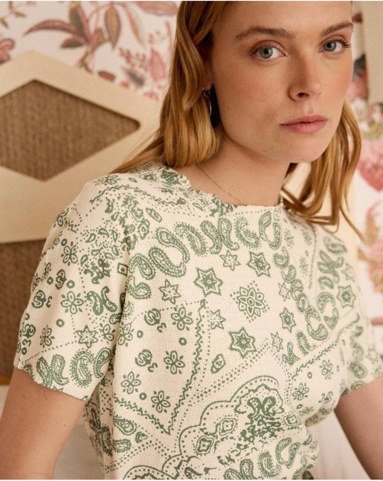 Kaki T-Shirts And Tops Women Polín Et Moi Top Knitted Print Idalia - Image 2