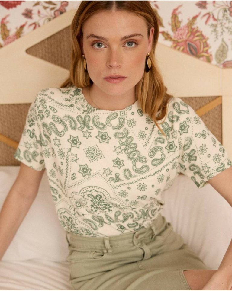 Kaki T-Shirts And Tops Women Polín Et Moi Top Knitted Print Idalia - Image 3