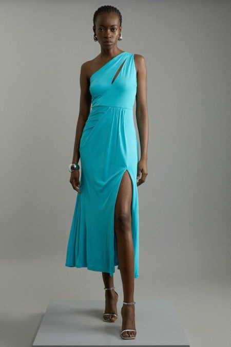 Karen Millen Aqua Tailoring Petite Premium Viscose Jersey Bandeau Split Maxi Dress Women