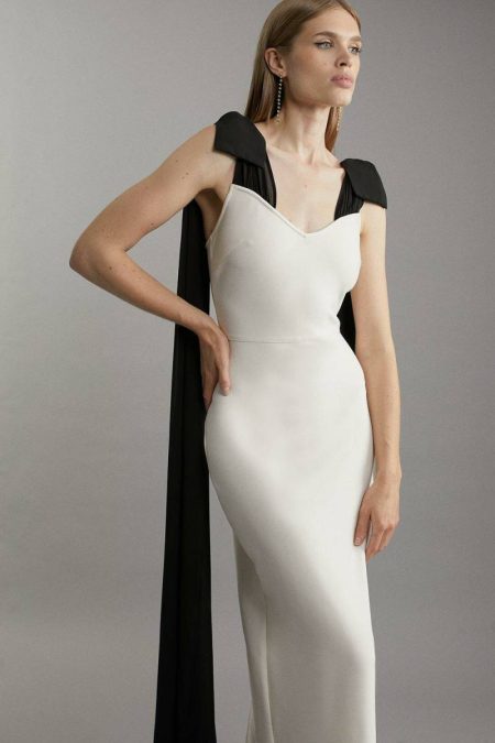 Karen Millen Bandage Figure Form Knit Maxi Dress With Chiffon Cape Women Mono Tailoring
