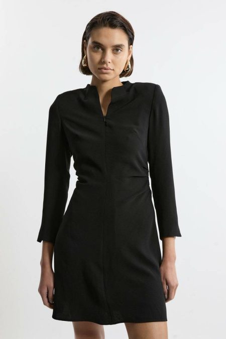 Karen Millen Black Tailoring Women Soft Tailored Ruched Waist Long Sleeve Mini Dress