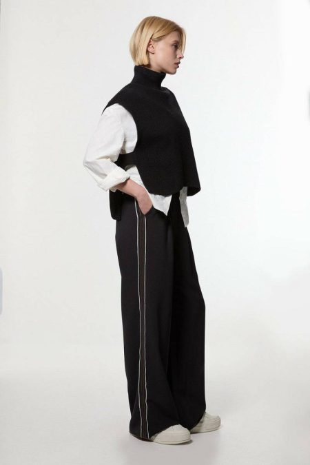 Karen Millen Black Women Tall Soft Tailored Contrast Tipped Wide Leg Pants Tailoring