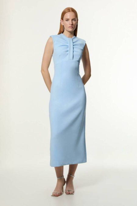 Karen Millen Blue Tall Scuba Drama Twist Detail Woven Midi Dress Tailoring Women