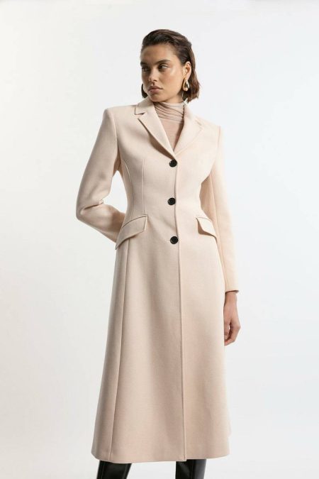 Karen Millen Blush Tailoring Tall Premium Italian Manteco Wool Full Skirted Tailored Midaxi Coat Women