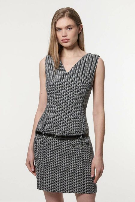 Karen Millen Camel Jacquard Tailored Sleeveless Mini Dress Mini Dresses Women