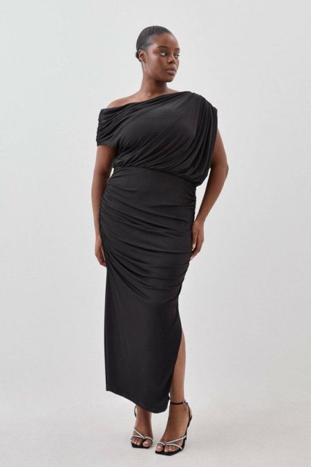 Karen Millen Cobalt Women Plus Size Jersey Crepe Asymmetric Neckline Maxi Dress Maxi Dresses