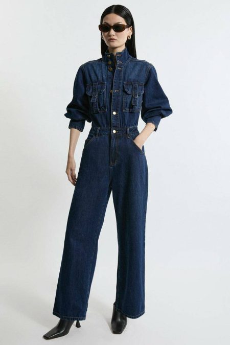 Karen Millen Denim Denim Button Through Jumpsuit Women