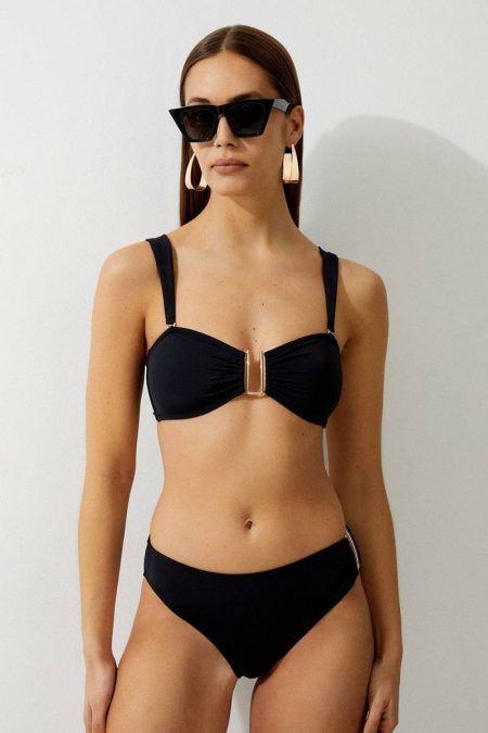 Karen Millen Detachable Strap Gold Trim Bikini Top Swimwear Cream Women