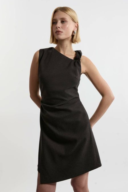 Karen Millen Flannel Asymmetrical Tailored Wrap Mini Dress Women Tailoring Grey