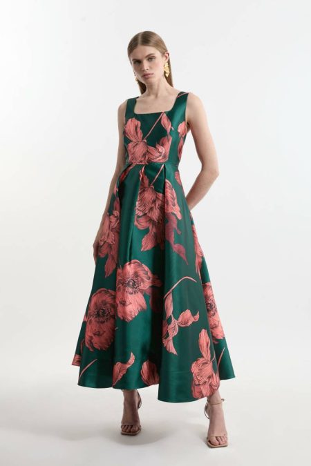 Karen Millen Floral Petite Floral Jacquard Corseted Woven Maxi Dress Maxi Dresses Women