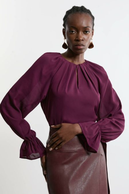 Karen Millen Georgette Pleated Woven Co-Ord Purple Women Tops