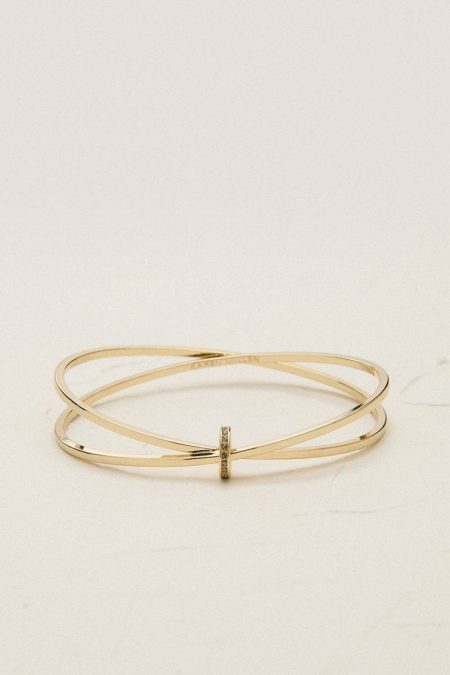 Karen Millen Gold 14Kt Gold Plated Oval Pavé Chain Bangle Women Jewelry