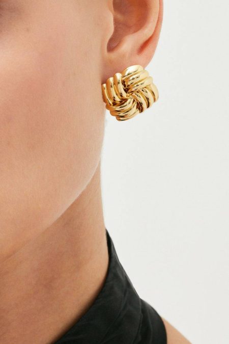 Karen Millen Gold Jewelry Quilted Stud Earrings Women