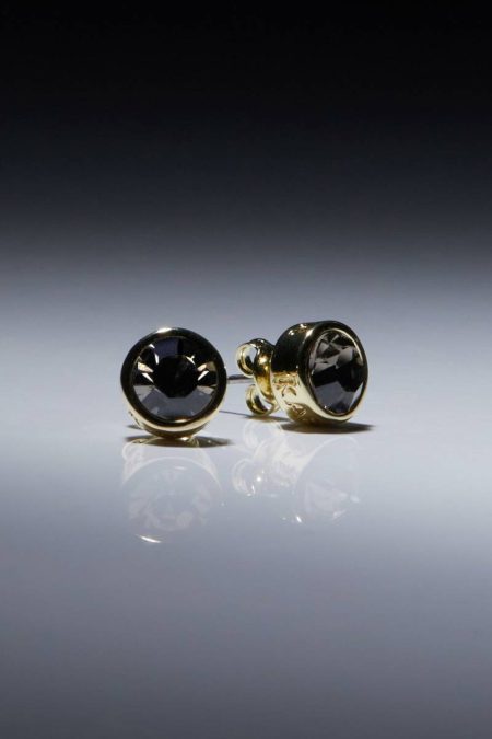 Karen Millen Hand Set European Crystal Solitaire Stud Earrings Black Jewelry Women