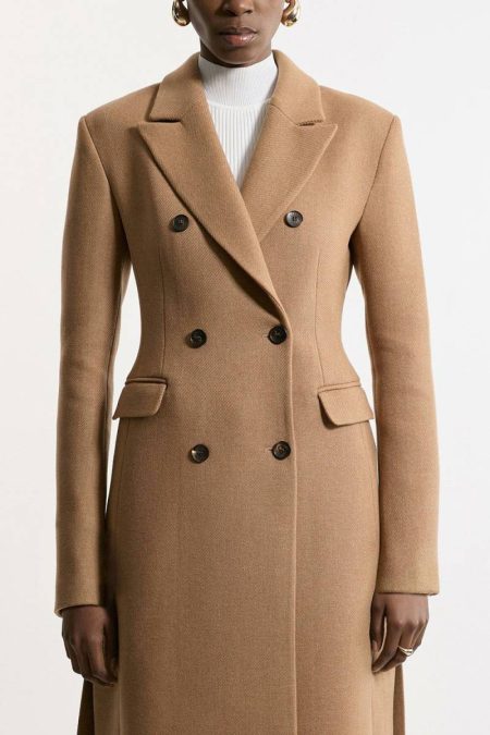 Karen Millen Italian Manteco Wool Double Breasted Tailored Maxi Coat Women Tailoring