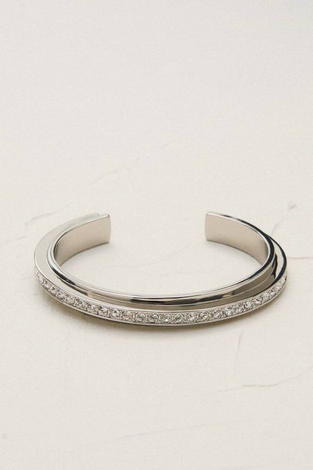 Karen Millen Jewelry Silver Tone Crystal Diagonal Cuff Women Silver