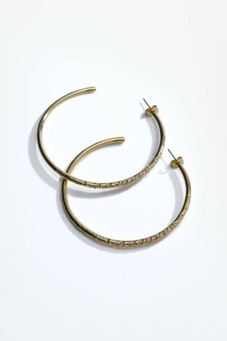 Karen Millen Jewelry Women Gold Hand Set European Crystal Sprinkle Large Hoop Earrings