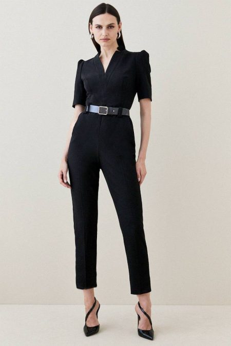 Karen Millen Jumpsuits Petite Structured Crepe Forever Belted Jumpsuit Black Women