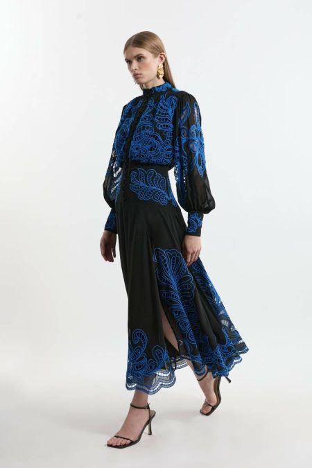 Karen Millen Maxi Dresses Cut Work Embroidered Woven Maxi Dress Women Black