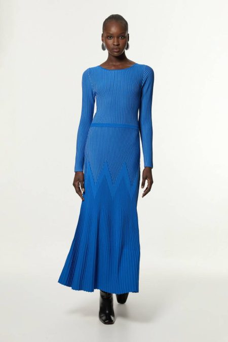 Karen Millen Maxi Dresses Mono Zig Zag Detail Knitted Maxi Dress Women