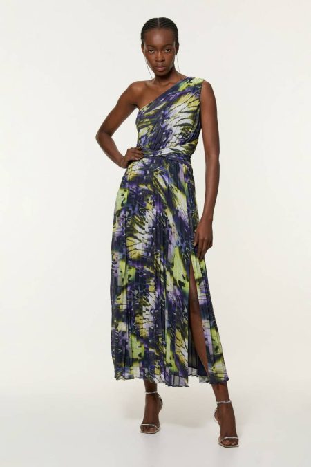 Karen Millen Maxi Dresses Petite Crinkle Feather Print Woven One Shoulder Maxi Dress Multi Women