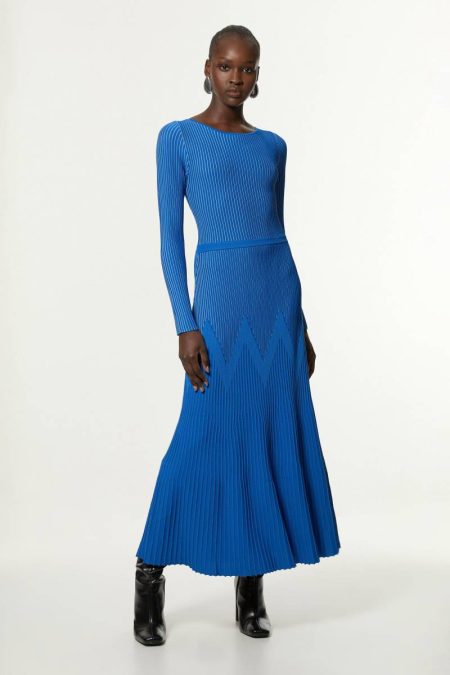 Karen Millen Maxi Dresses Petite Zig Zag Detail Knitted Maxi Dress Cobalt Women