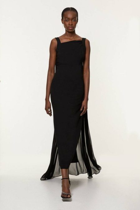 Karen Millen Maxi Dresses Women Black Petite Viscose Cady Backless Bodycon Maxi Dress With Detachable Viscose Georgette Cape