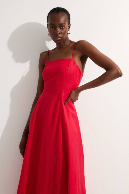 Karen Millen Maxi Dresses Women Red Viscose Linen Woven Maxi Prom Dress