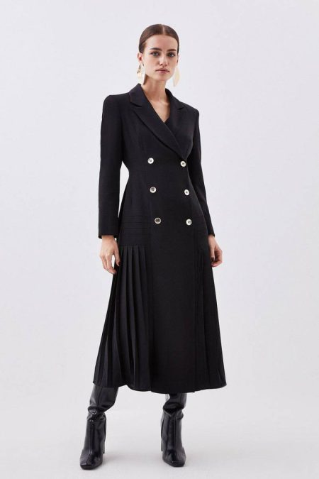 Karen Millen Midi Dresses Women Mono Petite Pleated Button Detailed Woven Midi Dress