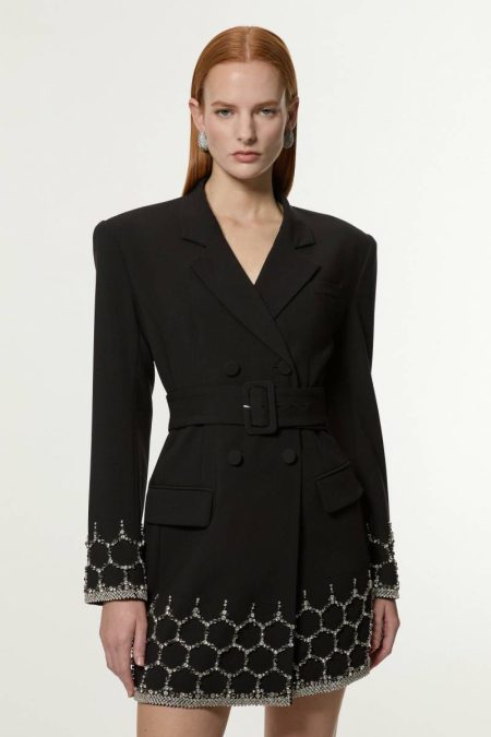 Karen Millen Mini Dresses Red Women Crystal Embellished Tailored Blazer Mini Dress