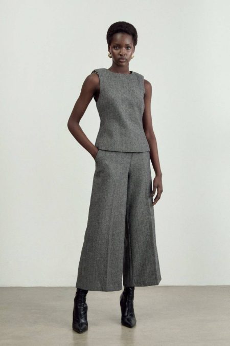 Karen Millen Mono Tailoring The Founder Tall Herringbone Straight Leg Cropped Pants Women