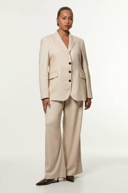 Karen Millen Natural Women Tailoring Plus Size Herringbone Tailored Wide Leg Pants