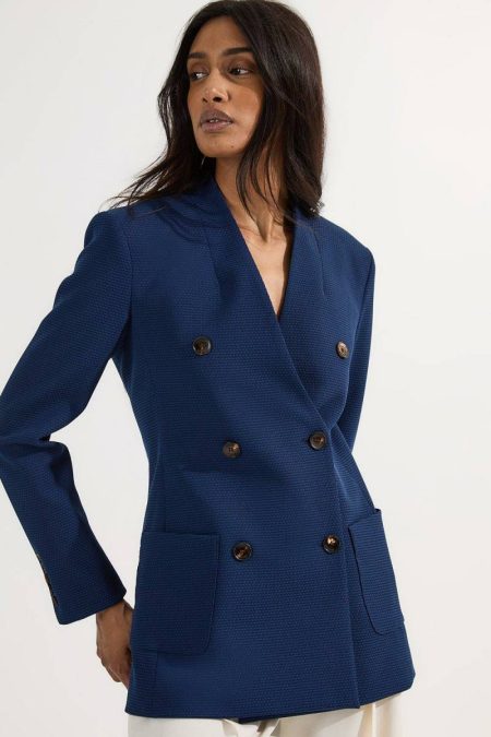 Karen Millen Navy Tailored Textured Double Breasted Jacket Tailoring Women