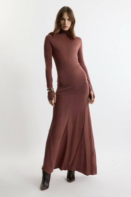 Karen Millen Olive Wool Tencel Full Skirted Maxi Knit Dress Maxi Dresses Women