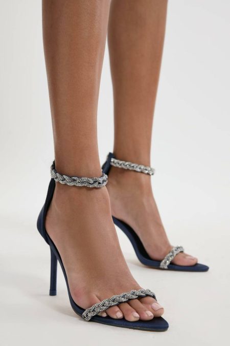 Karen Millen Open Toe Diamante Heel Heels Navy Women