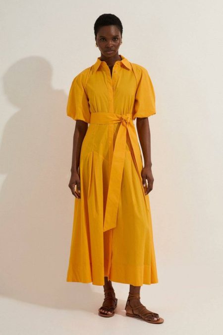 Karen Millen Petite Cotton Puff Sleeve Woven Midi Shirt Dress With Dropped Waist Detail Midi Dresses Women Mango
