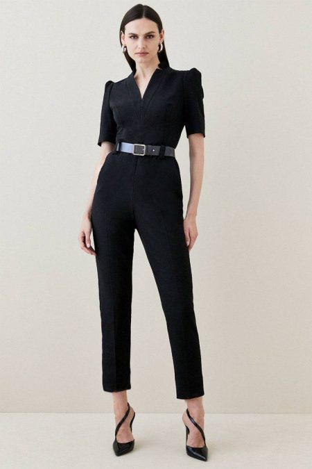 Karen Millen Petite Forever Belted Jumpsuit Jumpsuits Women Ivory