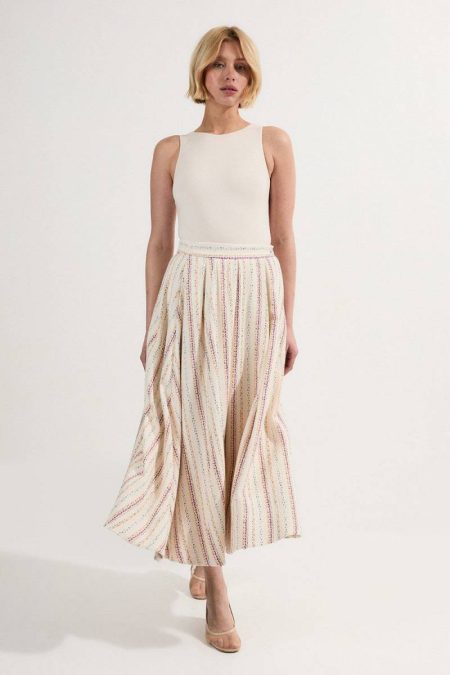 Karen Millen Petite Premium Woven Stripe Tailored Pleated Midi Skirt Skirts Pink Women