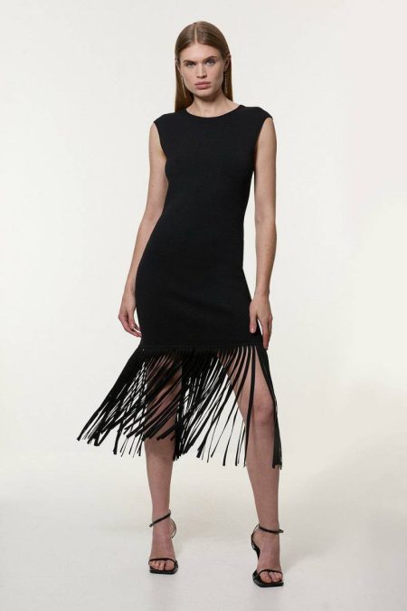 Karen Millen Petite Tassel Knitted Dress Knitwear Black Women