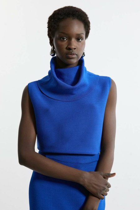 Karen Millen Pink Tailoring Women Polished Slinky Knit Turtleneck Top