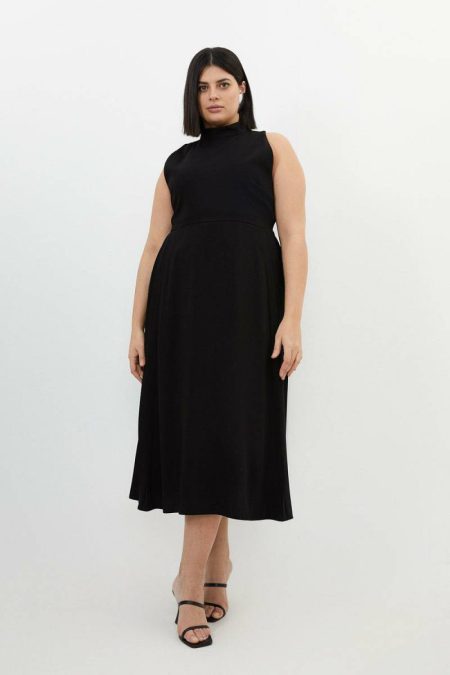 Karen Millen Plus Size Soft Tailored Pleated Panel Midaxi Dress Black Tailoring Women