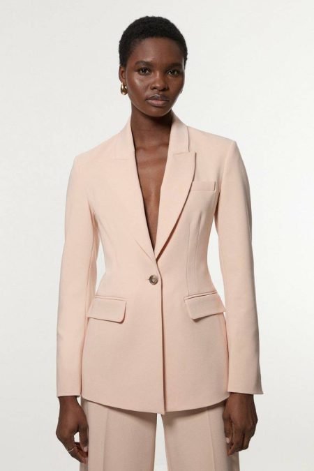 Karen Millen Polished Viscose Tailored Single Breasted Blazer Tailoring Women Blush