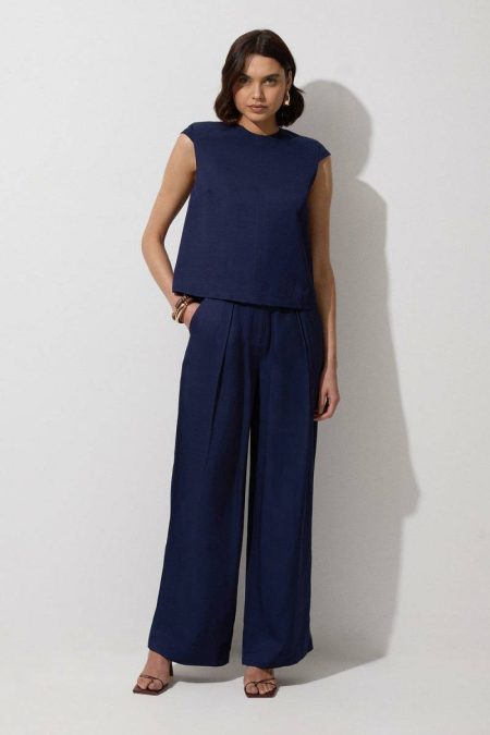 Karen Millen Red Women Tall Tailored Viscose Linen Wide Leg Pants Tailoring