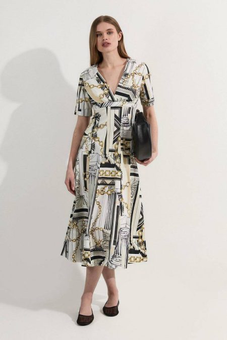 Karen Millen Roma Print Cotton Sateen Full Skirt Woven Midi Dress Multi Women Midi Dresses