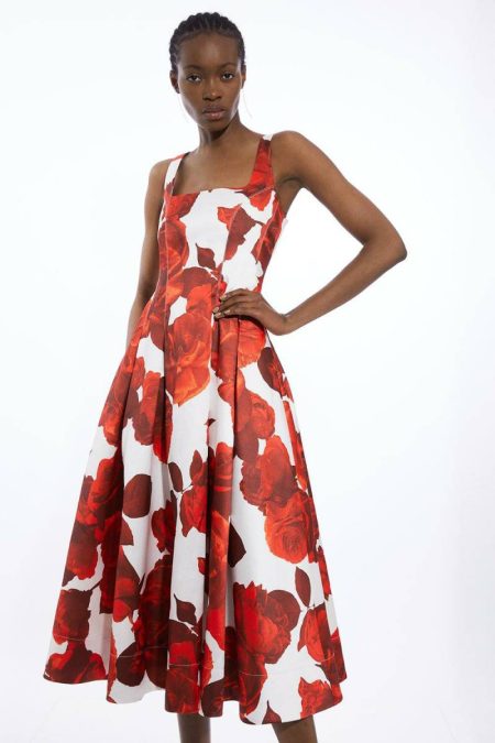 Karen Millen Rose Floral Twill Prom Dress Tailoring Women Mono
