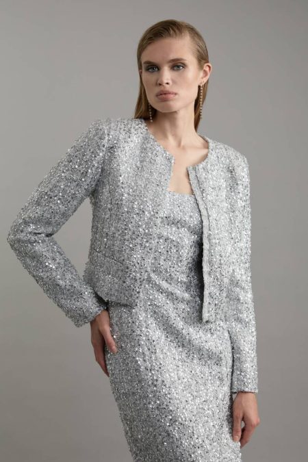 Karen Millen Sequin Boucle Tailored Jacket Tailoring Women Silver